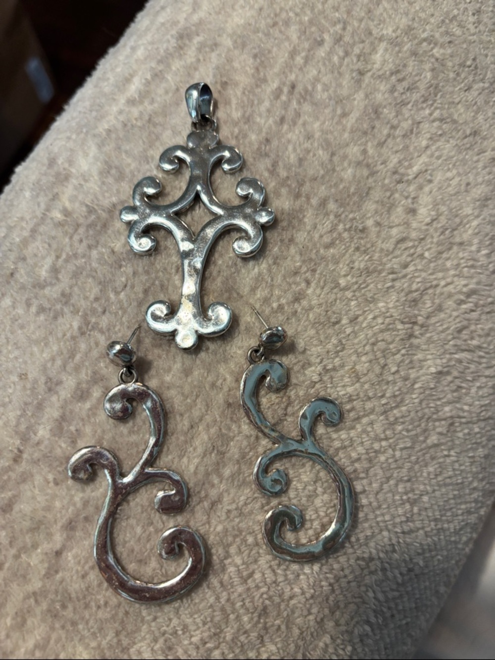Brighton Silver-Tone Scroll Filigree Earrings and Pendant Set